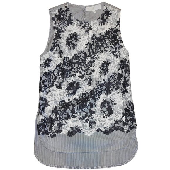 Thakoon Addition Striped Sleeveless Shirt Dress Floral Lace Overlay Women's 8 - Picture 1 of 6
